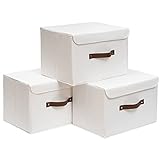 OUTBROS 3 Stück Aufbewahrungsboxen mit Deckel, faltbare Stoffboxen, Aufbewahrungskörbe, Organizer für Spielzeug, Kleidung, Bücher, 33 x 23 x 20 cm, weiß