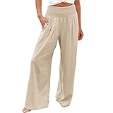 Luftige Hose Damen Sommer Linen Sommer 7/8 Lang Pants Hosen Mit Schlitz Elegant Baumwolle Baumwollhose Große Größen Leicht Leinenhose Stoffhose Palazzo Weite Sommerhose Leinen Hose Bequeme Frauen