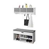 SoBuy Wandgarderobe-Set Flurset Flurmöbel Schuhbank mit Sitzfläche Flurgarderobe FSR45-HG+FRG282-W