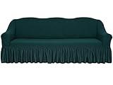 SODERBERGH Sofahusse 3-Sitzer Jacquard Stretch Bezug für Dreisitzer Dekoration Couch Polstersofa, Farbe Hussen:Dark Green 432, Größe:mit Rüschen