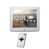 QHYTL WiFi digitaler Bilderrahmen 8 Zoll HD Display Digitaluhr Kalender mit Wettervorhersage Temperatur und Luftfeuchtigkeit kommerzielle Werbemaschine Videoplayer