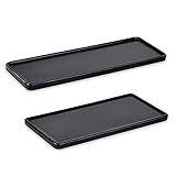 JOELELI Badezimmer Tablett Schwarz, 2 Stück Deko Bad Tablett Eckig Breit Badezimmer Keramik Badewanne Veranstalter Kosmetik Halter für Tücher, Kerzen, Handtuch, Seife, Handtuch, Pflanze(Schwarz)