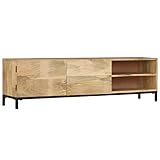 Retro-Stil TV Lowboard TV Board TV Schrank TV Regal TV Tisch rustikal Fernsehtisch Fernsehschrank mit 2 Fächern und 2 Türen, für Wohnzimmer & Schlafzimmer, 145 x 30 x 41 cm Mango-Massivholz