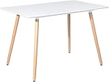 H.J WeDoo Rechteckig Esstisch Küchentisch Buchenholz für 4 Stühle Esszimmertisch Tisch mit Holzbein MDF Weiß 110 x 70 x 75 cm(Nur Tisch)