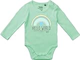 Kleckerliese Baby Body Vintage Sprüche Jungen Mädchen Langarm mit Motiv Hello World 2021 Regenbogen Wunschname Name, DustyMint,74