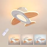 FANLG LED Deckenleuchte Flugzeug moderne Deckenlampe holz 50CM 40W Kinderlampe dimmbar Deckenleuchte mit Fernbedienung 3000K-6000K, Holz Deckenlampe für Kinderzimmer | Schlafzimmer | Wohnzimmer