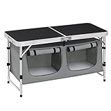 WOLTU faltbar Campingschrank Alu Campingtisch Höhenverstellbar mit Stauraum, Outdoor Campingmöbel inkl.Tragetasche Klapptisch Gartentisch für Picknick Strand im Freien, Schwarz+Grau, CPT8139szg