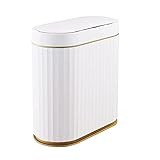 Intelligenter Badezimmer-Mülleimer mit Deckel, 9 Liter automatischer Mülleimer, schlanker Kunststoff-Mülleimer, wasserdichter Bewegungsmelder-Abfalleimer für Schlafzimmer, Büro, Gold (ohne Batterie)