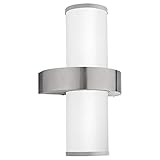 EGLO Außen-Wandlampe Beverly, 2 flammige Außenleuchte, Wandleuchte aus Edelstahl, Farbe: Silber, Glas: Weiß satiniert, Fassung: E27, IP44, 20 x 13.5 x 35 cm