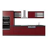 Vicco Küchenzeile Küchenblock Einbauküche R-Line J-Shape 350 cm modern Küchenschränke Küchenmöbel (Anthrazit-Rot)