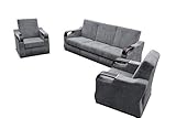 mb-moebel Polstergarnitur Sofa 3er & 2X Sessel 3-1-1 Möbel Set mit Bettkasten und Schlaffunktion Grau Clint 311