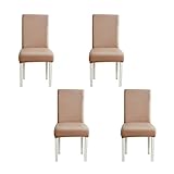 WWYL Esszimmer Stuhlhussen 2er/4er/6er Set, Wasserdichtes Pu Leder Stretch Stuhl-Universell Stuhlhussen Haus Büro Restaurant, Dekor Moderne Spann-Abdeckung (Khaki,4-Stück)