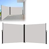 YUENFONG Seitenmarkise Wandmarkise Ausziehbar Markise, Sichtschutz Sonnenschutz Windschutz Blickdicht Sonnenschutz mit Wandhalterung Markise für Garten (Grau, 180 x 600 cm)