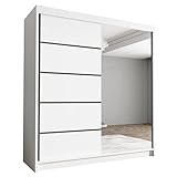 Schwebetürenschrank Harry III 180 cm mit Spiegel - Kleiderschrank, Schiebetürenschrank mit Kleiderstange und Einlegeboden, Schlafzimmerschrank, Schiebetüren - 180x215x58 cm (Weiß)