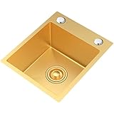 Küchenspüle Edelstahl Waschbecken Küchenspüle, Mini-Edelstahlspüle, Aufsatzmontage/Einbau-Gold, 304 mattierter Edelstahl, Einzelbecken für Küche, Hof, Büro, Bar, Wäschespüle