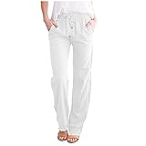 Hosenrock Damen Sommer,Hose Sommer 3/4 Hose Sessel lässige Baumwolle gerade solide Hosen und Leinen elastische Taille Lange Damenhose Damen Fitness Hose Und Shirt Yogahose Sommer Leicht Sommerhose D