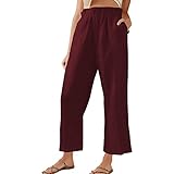 PTLLEND Klassische Hose Damen Freizeithose Damen Einfarbig Plissee Taschenhose Damen Baumwollhose Damen Baumwollleggins