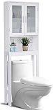 RELAX4LIFE Toilettenregal weiß, Überbauregal mit 3 Ablagen und Doppeltüren, Überschrank mit verstellberm Einlegeboden, Hochregal für Waschküche & Badezimmer & Küche, bis zu 35 kg belastbar