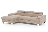 Mivano Ecksofa Micky mit Recamiere / Eckcouch mit Bettfunktion, Bettkasten und Kopfteilverstellung / 244 x 72 x 166 / Mikrofaser, Hellbraun