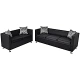 vidaXL Sofa Set 3-Sitzer 2-Sitzer Kunstledersofa Loungesofa Couch Kissen schwarz