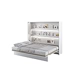 MEBLINI Schrankbett Bed Concept - Wandbett mit Lattenrost - Klappbett mit Schrank - Wandklappbett - Murphy Bed - Bettschrank - BC-14-160x200cm Horizontal - Weiß Matt mit Matratze