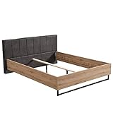 Homestyle4u 2153, Holzbett 180 x 200 Doppelbett Grau Holz Eiche Massiv Bett 180x200 Metall Schwarz Modern