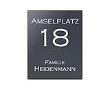 Edle Hausnummer aus Hochglanz Acrylglas in anthrazit oder schwarz - Hausnummernschild mit Zahlen und Straße 20x25 cm