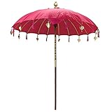 Oriental Galerie XXL Bali Sonnenschirm Balinesischer Schirm Garten Baumwolle Sonnenschutz Handarbeit Retro Vintage Dekoschirm 2-teilig ca. 220 cm Variante, 220er Schirme:Pink