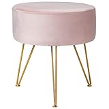 IBUYKE Fußhocker Samt Runde Ottoman Pouffe Hocker Schminktisch Hocker Metallbeine, für Zuhause Wohnzimmer Umkleidekabine Schlafzimmer Büro, Rosa RF-007