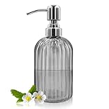 14 Oz Glas Seifenspender mit 304 Rostfreier Edelstahl Pumpe, Nachfüllbarer Hand Flüssigseifenspender für Badezimmer, Küche, Arbeitsplatte, Waschküche (Dunkelgrau)