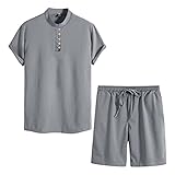 Stylisch Anzug Herren Herren Sommer Atmungsaktives Anti-Falten Zweiteiliges Atmungsaktives Volumen T-Shirt Shorts Set Pullover Jungen