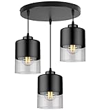 Light-Home Rome Lampenschirm Hängelampe Hängeleuchte - Deckenlampe Industrial für Wohnzimmer Schlafzimmer und Esszimmer - Pendelleuchte Glas mit Metall - 3-Flammig - Schwarz