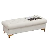 MEFFEE Osmanischer Fußhocker,Spielzeug-Aufbewahrungsbox,Flanell-Schuhwechselhocker,mit Schwammkissen,Schlafzimmer-Bettendhocker,Schmiedeeisen-Dekoration,100 x 45 x 40cm,Ottomane(Farbe:Beige)