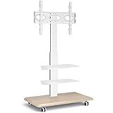 Fernseher Ständer Rollbar Fernsehständer Bodenständer, RFIVER TV Rollwagen Wagen mit Rollen für 26-65 Zoll - Mobile Fernseh Stand Hoehenverstellbar Drehbar Holz Hoch Weiss | Max 35KG Vesa 400x400 mm