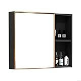 Schrank mit Spiegel, Wandschrank, Hängeschrank, Schrank mit Regal, geeignet für Ruhezimmer, Badezimmer, WC, einfacher Stil (Größe: 75 cm)