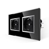 JIMEIDA Doppelsteckdosen mit Haken Unterputz Glas,16 Amp mit Schwarz Standard Steckdose Wandsteckdose 157 * 86mm 250V