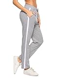 Aseniza Jogginghose Damen Sporthose Lang Baumwolle Trainingshose Freizeithose High Waist mit Streifen für Sport Yoga Gym Grau XL