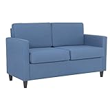 Mingone Sofa 2 Sitzer Couch Gepolstertes Sofa Kleine Couch mit 2 Kissen Rückenlehne Leinen für Wohnzimmer Schlafzimmer, Blau