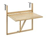 WENKO Bambus Balkon-Klapptisch Waikiki, Tisch zum Einhängen am Balkon-Geländer mit stufenlos einstellbaren Wandhaltern und herunter klappbarer Tischplatte aus lackiertem Bambus, 64 x 65 x 44 cm