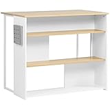 HOMCOM Kücheninsel, Küchenregal mit erweiterbarer Arbeitsplatte, Küchenschrank mit 3 Offenen Fächern, Messerhalter, Sideboard für Esszimmer, Weiß, 105 x 65 x 90 cm