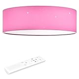 Navaris LED Deckenleuchte rund mit Sterneneffekt - dimmbar mit Fernbedienung - verstellbare Farbtemperatur - Design Stoff Deckenlampe Rosa