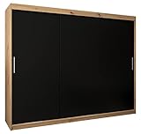 Kryspol Schwebetürenschrank Tokyo 250 cm Kleiderschrank mit Kleiderstange und Einlegeboden Schlafzimmer- Wohnzimmerschrank Schiebetüren Modern Design (Artisan Eiche + Schwarz)