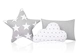 Amilian 3 Pack Wohnzimmer Deko Kissen Sofa Kissen Stern, Wolke, Zierkissen, Sternkissen Baby Dekokissen mit Füllung für Schlafzimmer Jungen Deko Kinderzimmer Mädchen Kuschelkissen Kinder