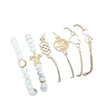 Yean Boho Layered Armbänder Schildkröte Armband Set mit Marmor Stein Kornejustierbare Goldbaum Handkette handgemachte Accessoires Schmuck für Frauen und Mädchen 6er Pack