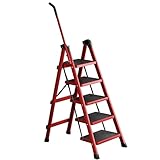 Leiter Klappleiter Mit Handläufen Kleine Trittleiter Mit Breiten Pedalen Mehrzweck-Stehleitern 330lb Trittleiter (Color : Rood, Size : 5 Step Ladder)