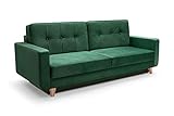 MOEBLO Sofa mit Schlaffunktion und Bettkasten, Couch für Wohnzimmer, Schlafsofa Federkern Sofagarnitur Polstersofa Wohnlandschaft mit Bettfunktion - Loko (Grün)