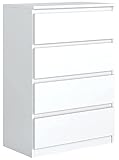 meble masztalerz Kommode Weiss Matt mit 4 Schubladen 70 cm, Sideboard Wohnzimmer, Kommode Schlafzimmer H: 102 cm, B: 70 cm, T: 39 cm Kommode mit Schubladen, Schubladenschrank