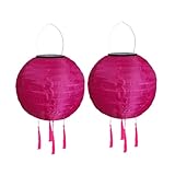 Lampions Außen Wetterfest Solar, LED Solarlaterne Außenlaternen Wasserdicht Solar Lampion mit Quaste Solarlampen Hängende Gartenlaterne Papierlampen Outdoor Ballform Papierlaterne, 20cm (2pcs-Pink#)