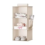 YOUDENOVA Hängeregal Stabiler Kleiderschrank Organizer Hängeaufbewahrung Schrankorganizer Hängeorganizer mit Bambus-Stöcke und MDF-Platten Verstärkt 3 Fächer Beige