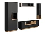 trendteam smart living Synnax Anbauwand, Holzwerkstoff, Anthrazit mit Coast Evoke Eiche, 332 x 198 x 40 cm